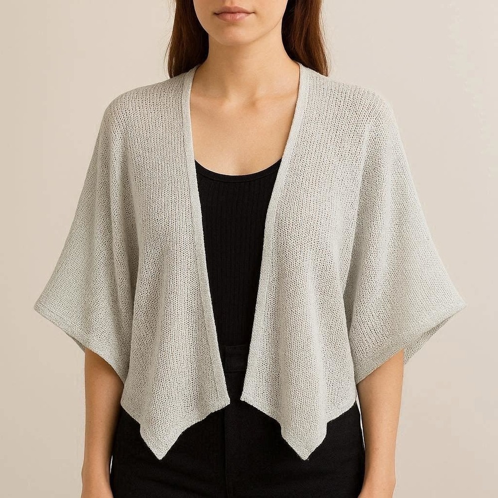 Vintage Shrug Womens S Waffle Weave Cardigan Light Gray Made In USA Cottagecore